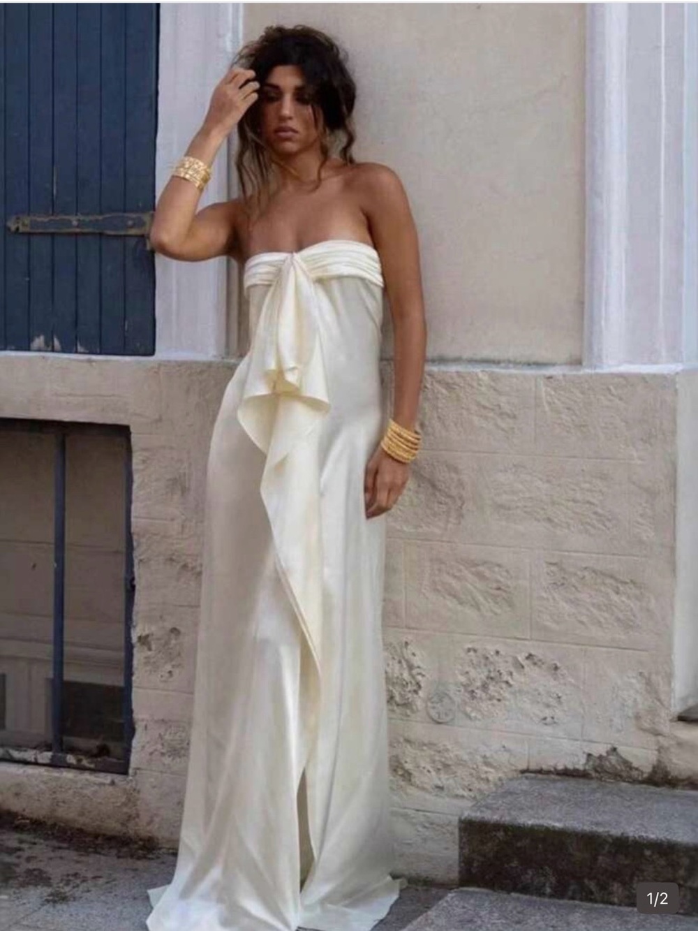 Strapless Satin Dress - Cream